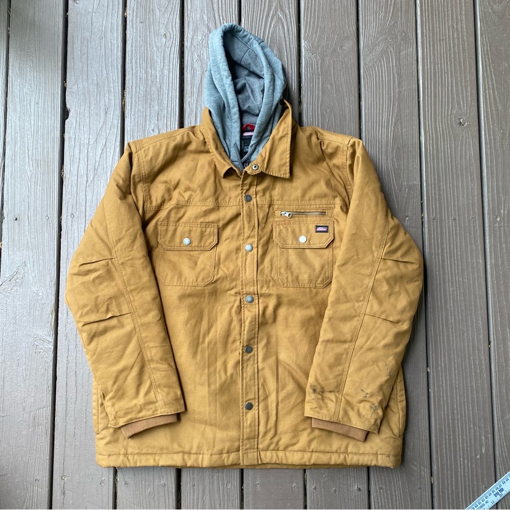 Dickies Brown Canvas Full Zip Snap Up Hooded Work Jacket Men’s 2XL
